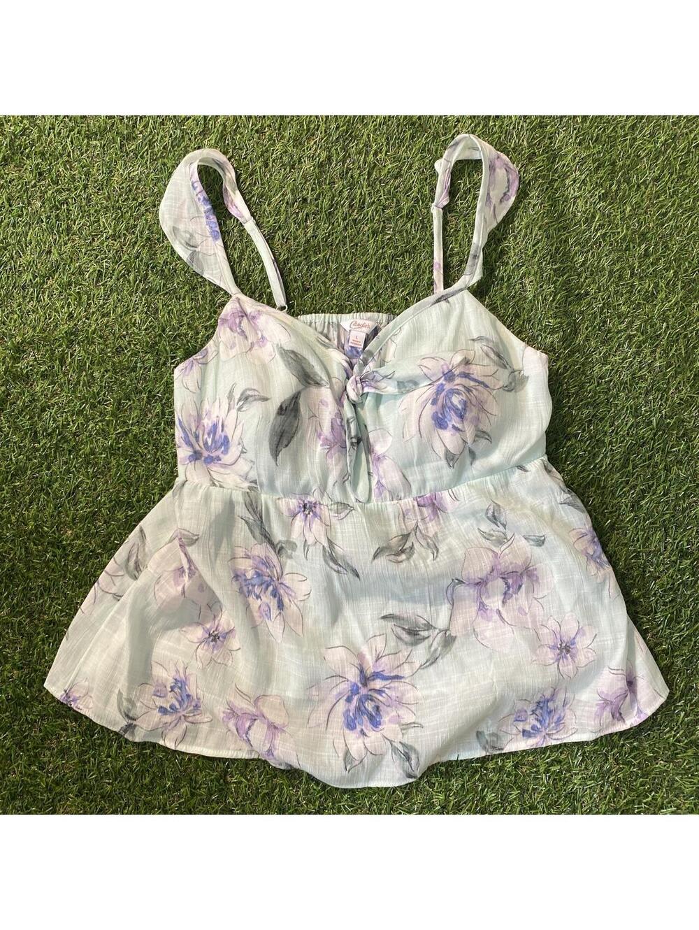 Vintage Y2K Candie’s Purple & blue floral tank top with ruffle straps